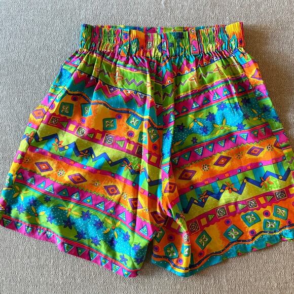 Oscar de la Renta 100% Silk Colorful Pattern Shorts Womens M Artsy Retro Y2K - Picture 2 of 5